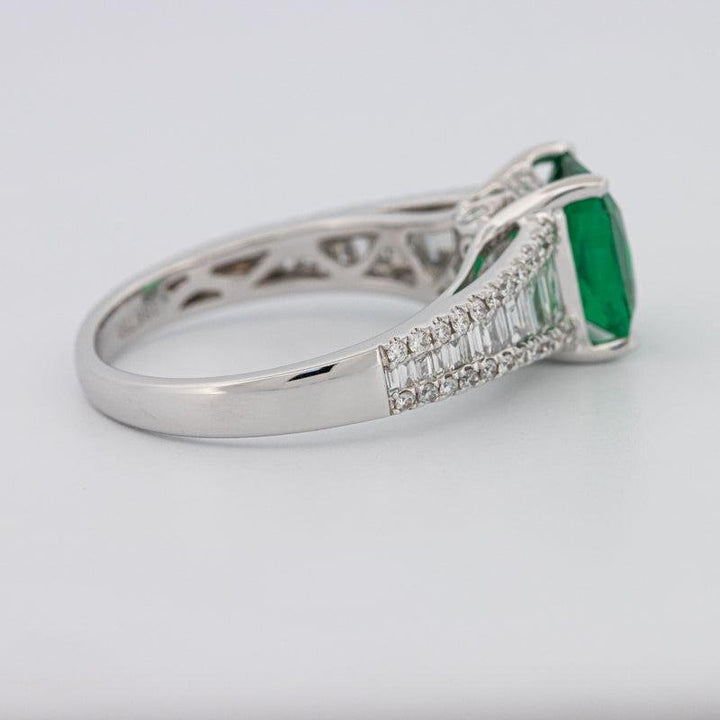 2 CT Square Radiant Green Emerald with Baguettes - ZIZOV DIAMONDS