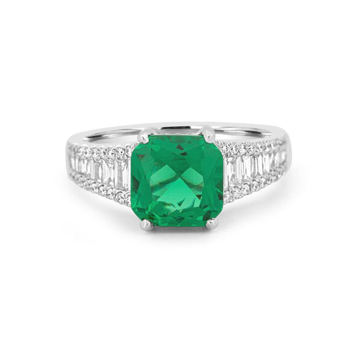 2 CT Square Radiant Green Emerald with Baguettes - ZIZOV DIAMONDS