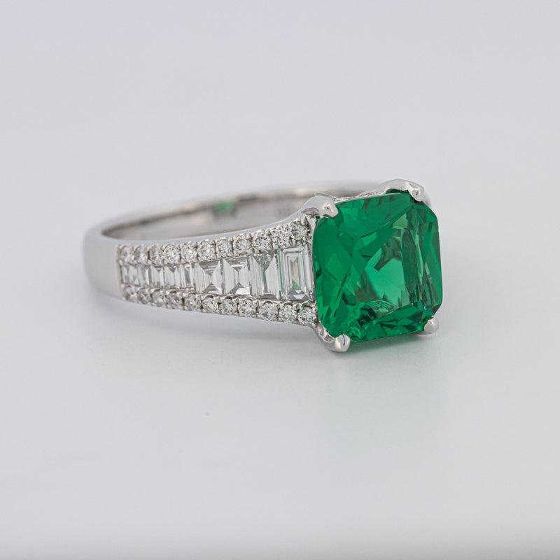 2 CT Square Radiant Green Emerald with Baguettes - ZIZOV DIAMONDS