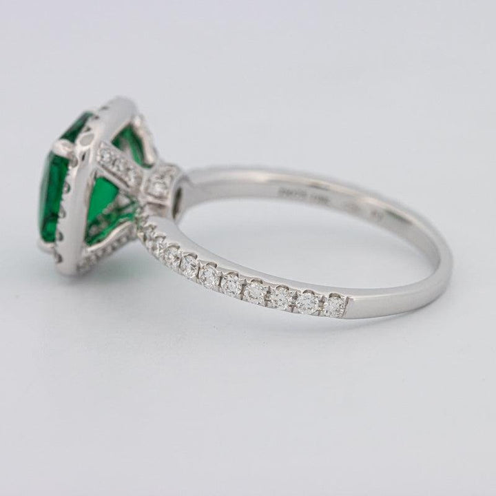 2 CT Square Radiant Halo Green Emerald Ring - ZIZOV DIAMONDS