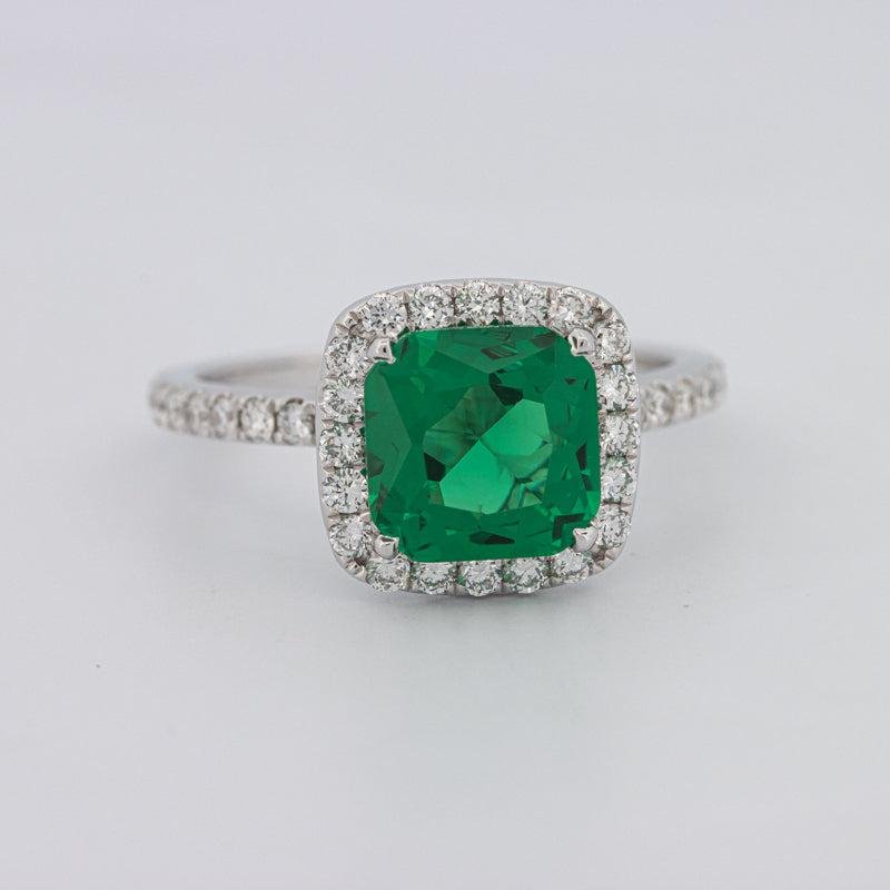 2 CT Square Radiant Halo Green Emerald Ring - ZIZOV DIAMONDS