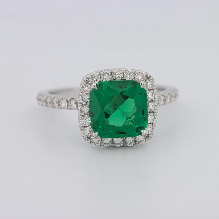 2 CT Square Radiant Halo Green Emerald Ring - ZIZOV DIAMONDS