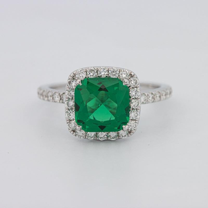 2 CT Square Radiant Halo Green Emerald Ring - ZIZOV DIAMONDS