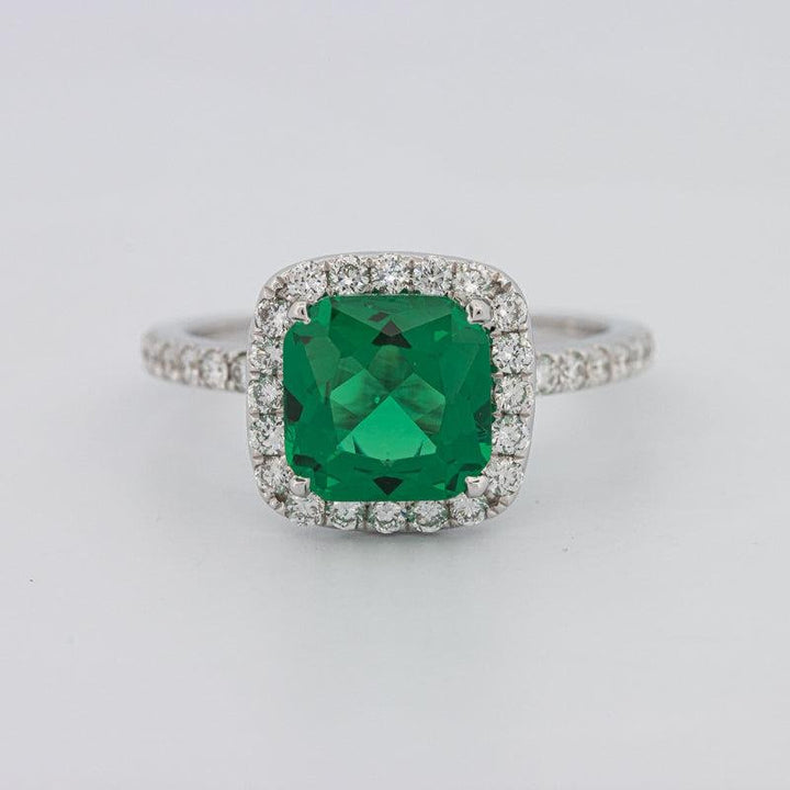 2 CT Square Radiant Halo Green Emerald Ring - ZIZOV DIAMONDS