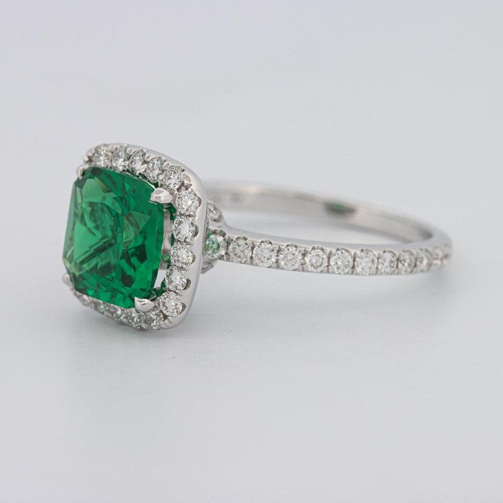 2 CT Square Radiant Halo Green Emerald Ring - ZIZOV DIAMONDS
