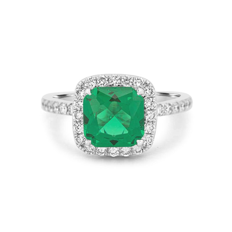 2 CT Square Radiant Halo Green Emerald Ring - ZIZOV DIAMONDS