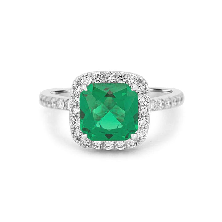 2 CT Square Radiant Halo Green Emerald Ring - ZIZOV DIAMONDS