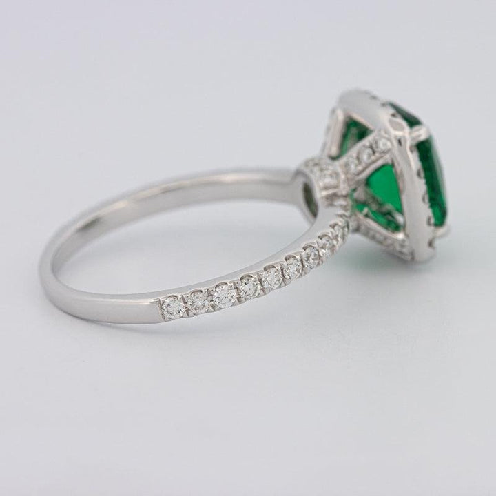 2 CT Square Radiant Halo Green Emerald Ring - ZIZOV DIAMONDS
