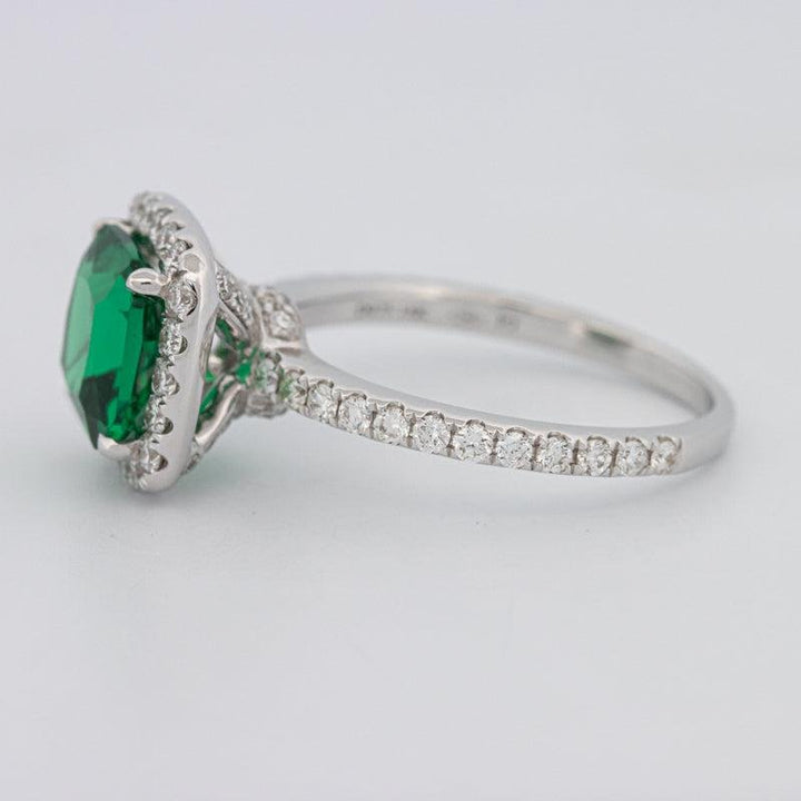 2 CT Square Radiant Halo Green Emerald Ring - ZIZOV DIAMONDS