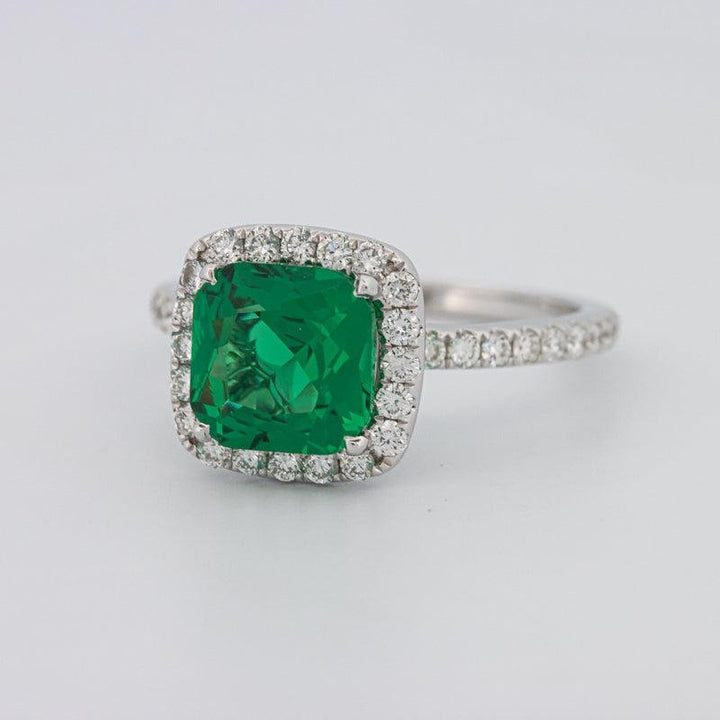 2 CT Square Radiant Halo Green Emerald Ring - ZIZOV DIAMONDS