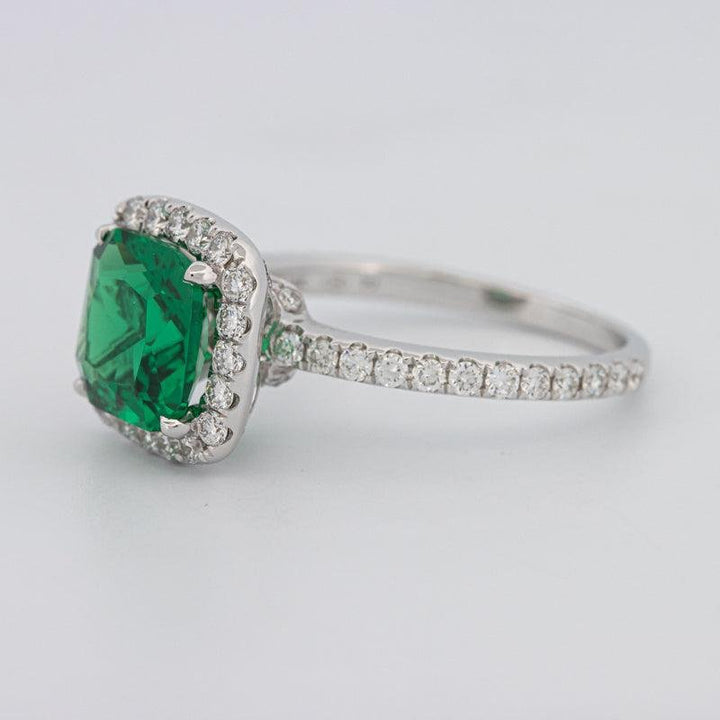 2 CT Square Radiant Halo Green Emerald Ring - ZIZOV DIAMONDS