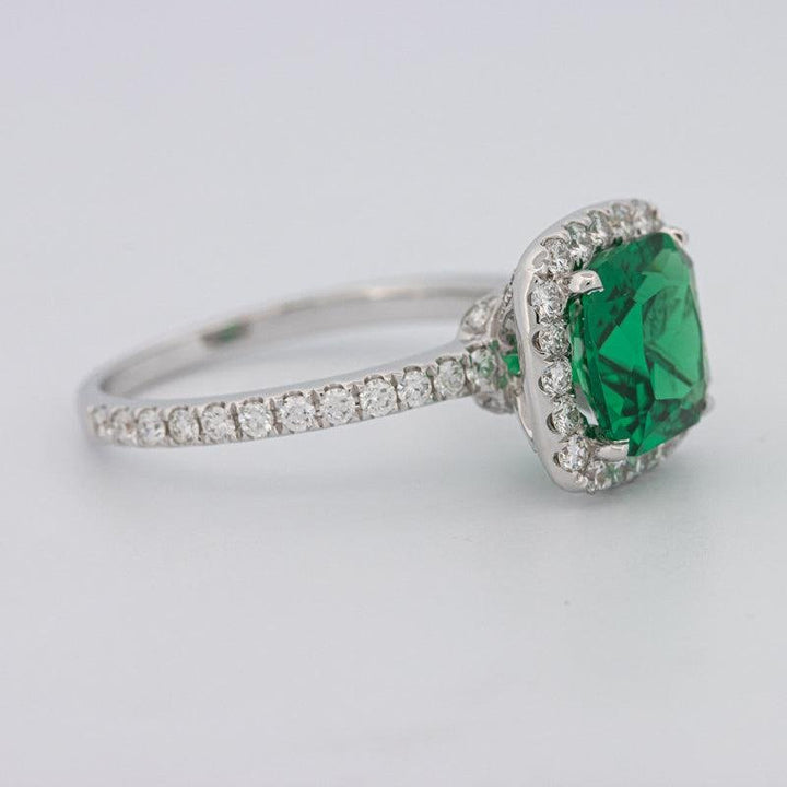 2 CT Square Radiant Halo Green Emerald Ring - ZIZOV DIAMONDS