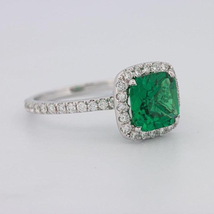 2 CT Square Radiant Halo Green Emerald Ring - ZIZOV DIAMONDS