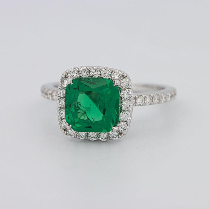 2 CT Square Radiant Halo Green Emerald Ring - ZIZOV DIAMONDS