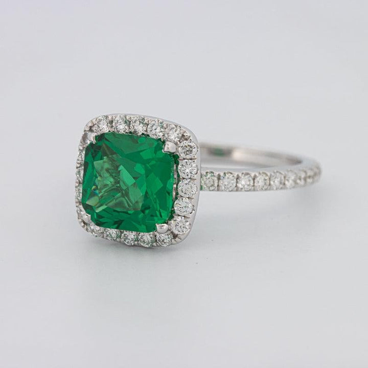 2 CT Square Radiant Halo Green Emerald Ring - ZIZOV DIAMONDS