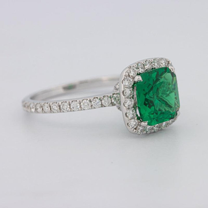 2 CT Square Radiant Halo Green Emerald Ring - ZIZOV DIAMONDS
