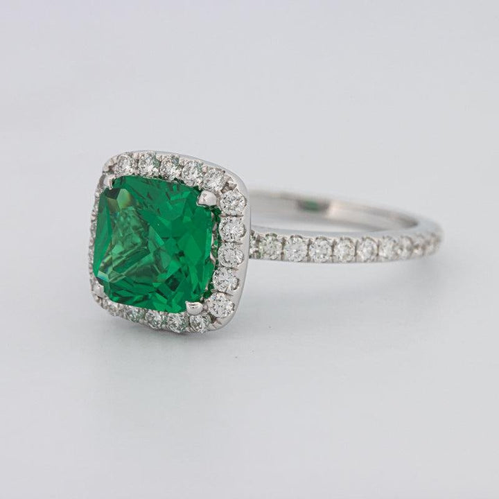 2 CT Square Radiant Halo Green Emerald Ring - ZIZOV DIAMONDS