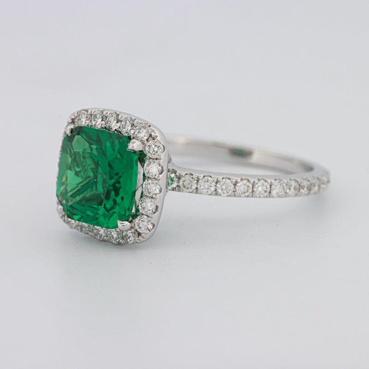 2 CT Square Radiant Halo Green Emerald Ring - ZIZOV DIAMONDS