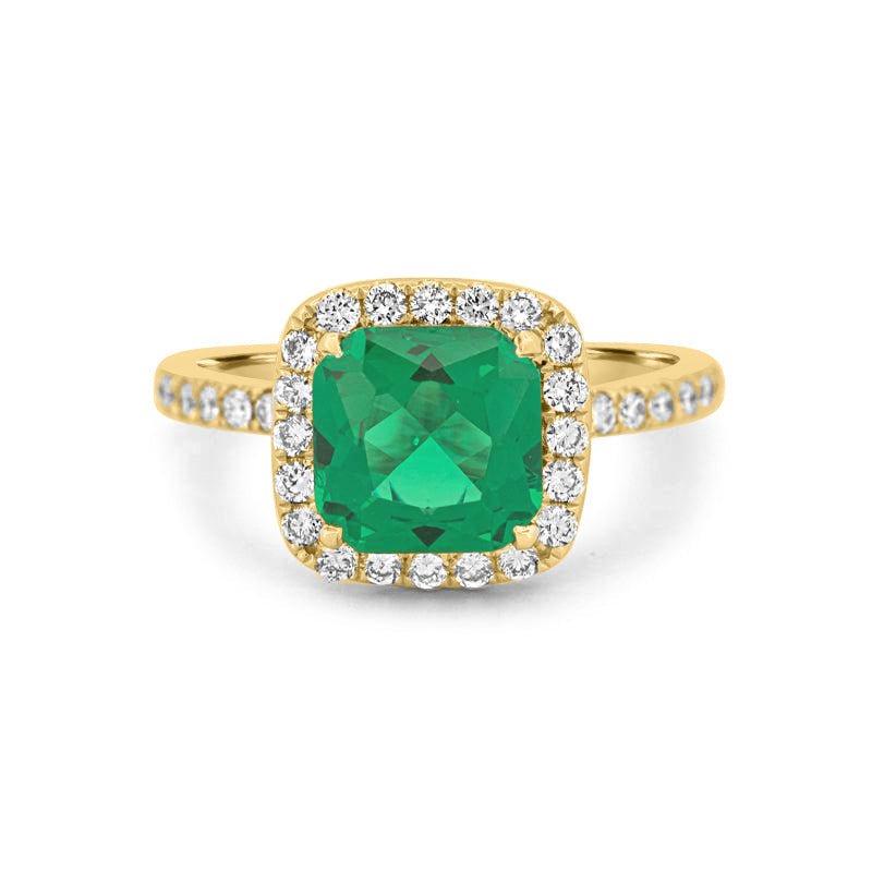 2 CT Square Radiant Halo Green Emerald Ring - ZIZOV DIAMONDS