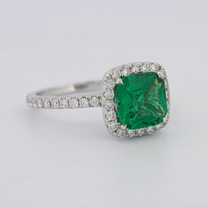 2 CT Square Radiant Halo Green Emerald Ring - ZIZOV DIAMONDS
