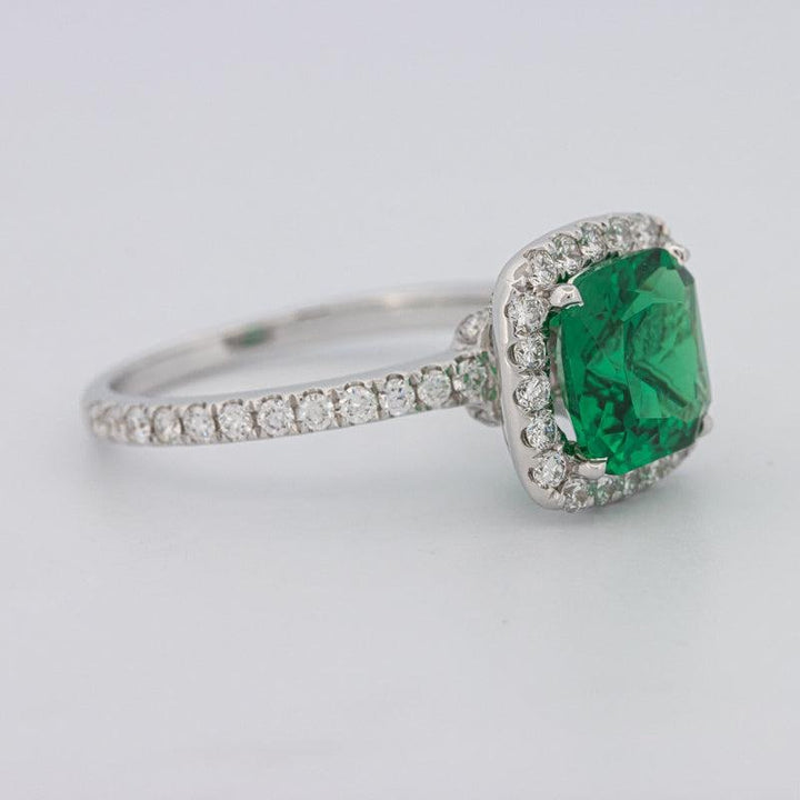 2 CT Square Radiant Halo Green Emerald Ring - ZIZOV DIAMONDS