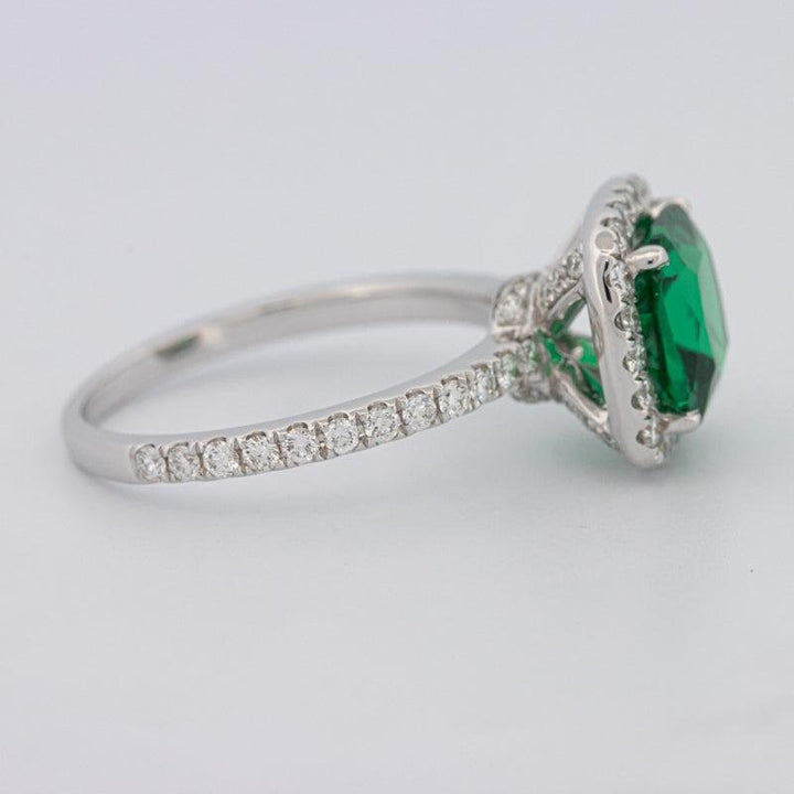 2 CT Square Radiant Halo Green Emerald Ring - ZIZOV DIAMONDS