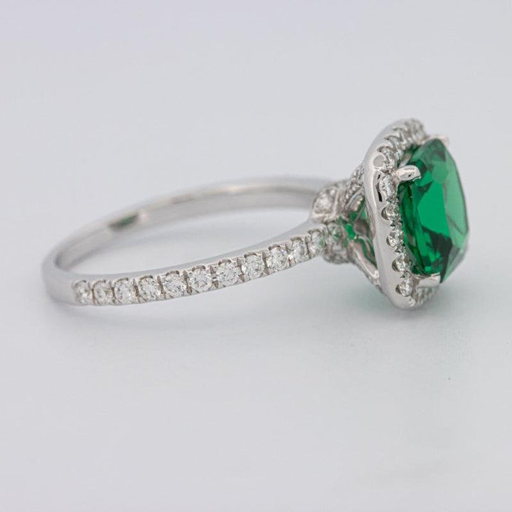 2 CT Square Radiant Halo Green Emerald Ring - ZIZOV DIAMONDS