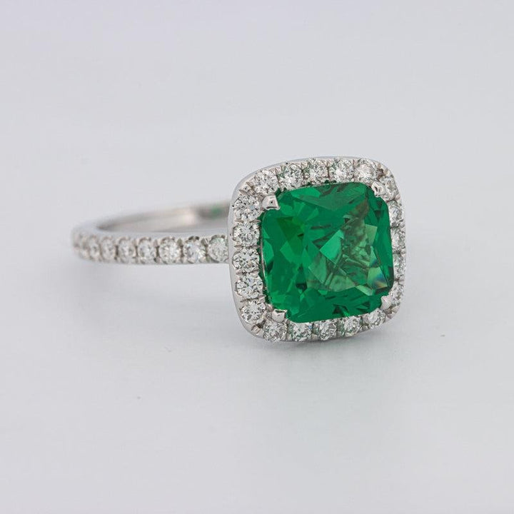 2 CT Square Radiant Halo Green Emerald Ring - ZIZOV DIAMONDS