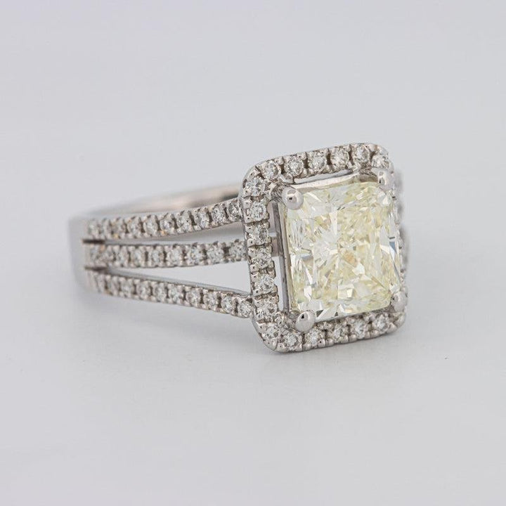 2.05 CT Fancy Light Yellow Emerald Cut Halo Solitaire - ZIZOV DIAMONDS