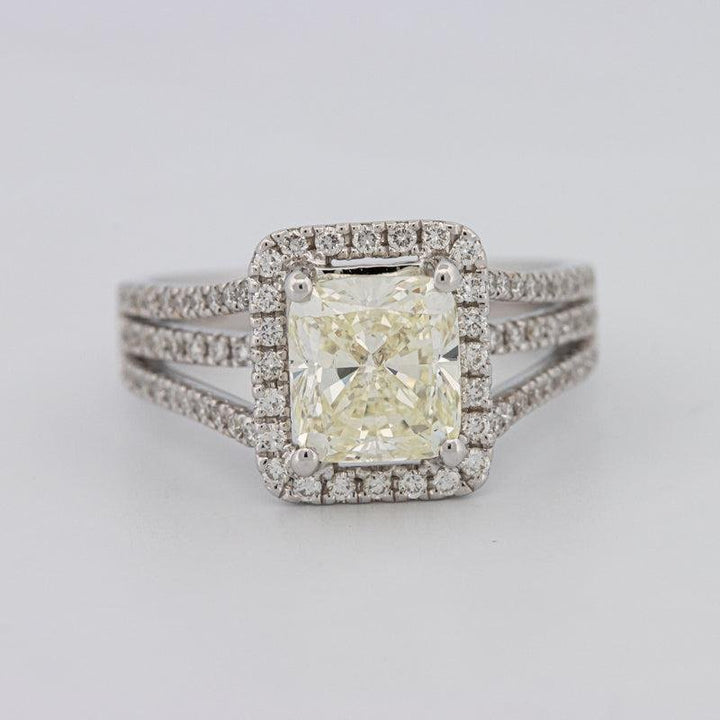 2.05 CT Fancy Light Yellow Emerald Cut Halo Solitaire - ZIZOV DIAMONDS