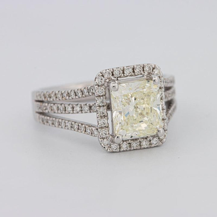 2.05 CT Fancy Light Yellow Emerald Cut Halo Solitaire - ZIZOV DIAMONDS
