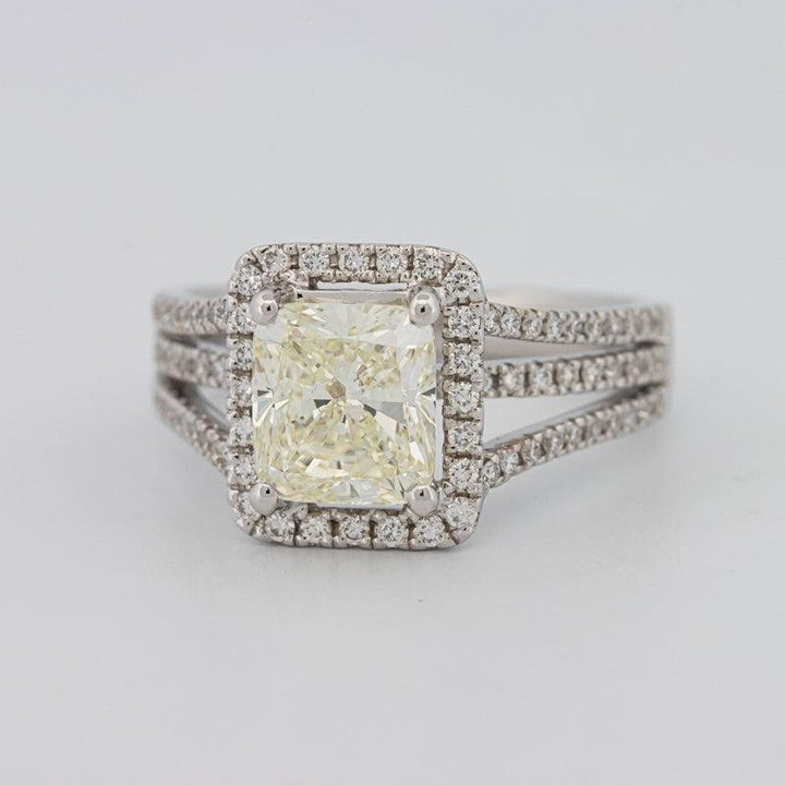 2.05 CT Fancy Light Yellow Emerald Cut Halo Solitaire - ZIZOV DIAMONDS