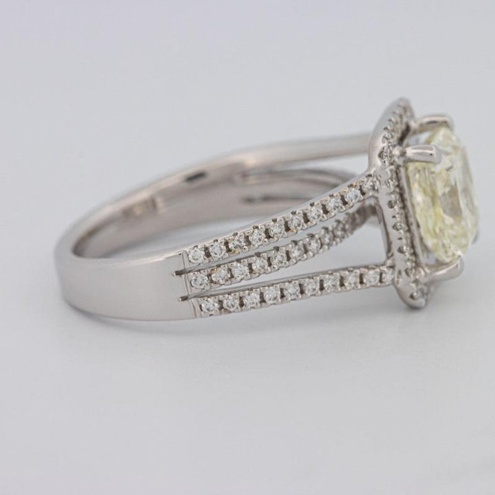 2.05 CT Fancy Light Yellow Emerald Cut Halo Solitaire - ZIZOV DIAMONDS