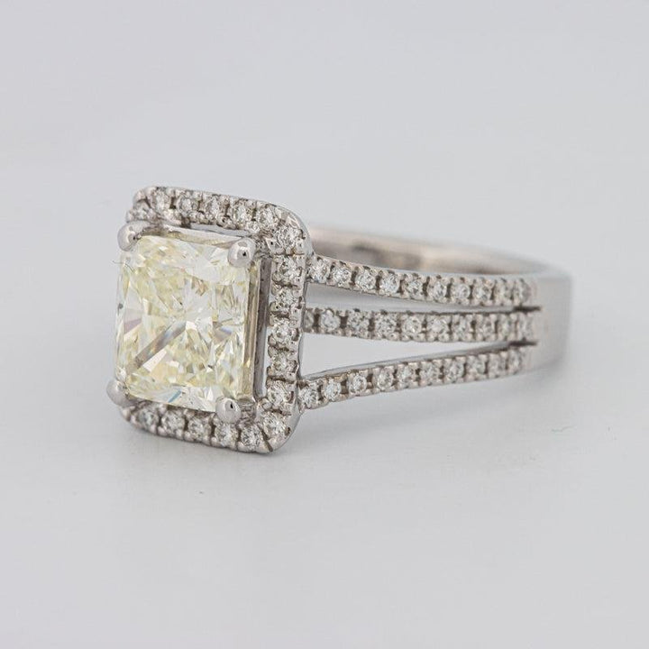 2.05 CT Fancy Light Yellow Emerald Cut Halo Solitaire - ZIZOV DIAMONDS