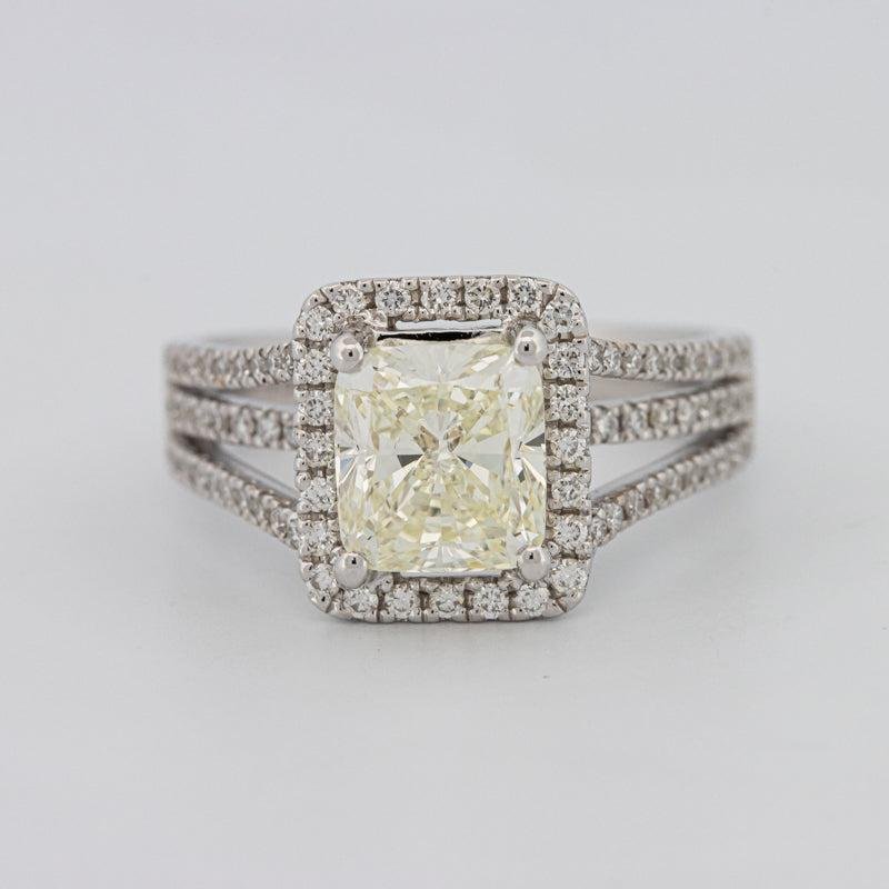 2.05 CT Fancy Light Yellow Emerald Cut Halo Solitaire