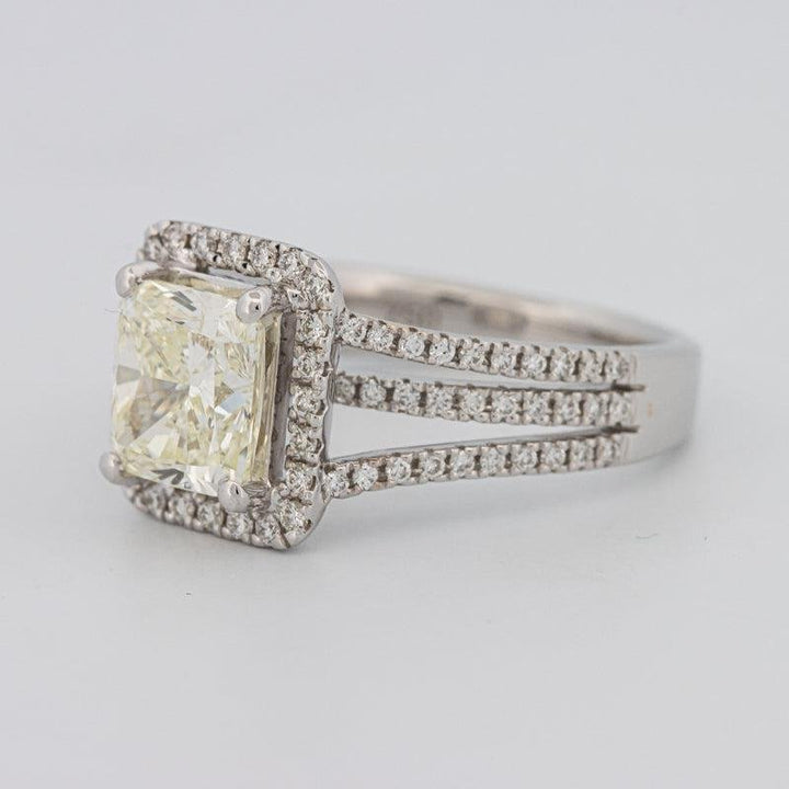 2.05 CT Fancy Light Yellow Emerald Cut Halo Solitaire - ZIZOV DIAMONDS