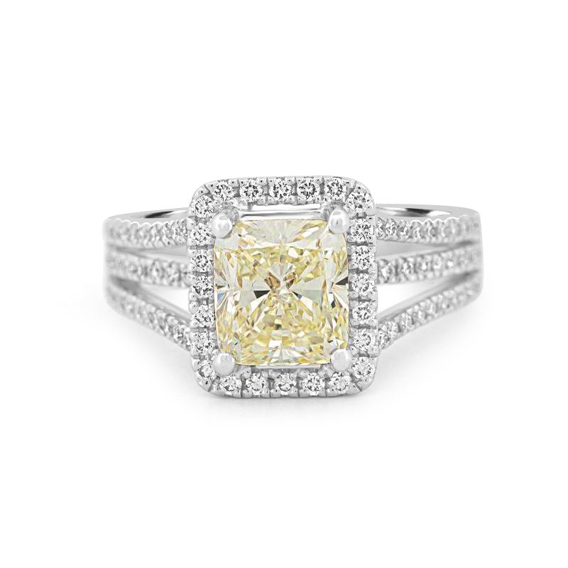 2.05 CT Fancy Light Yellow Emerald Cut Halo Solitaire - ZIZOV DIAMONDS
