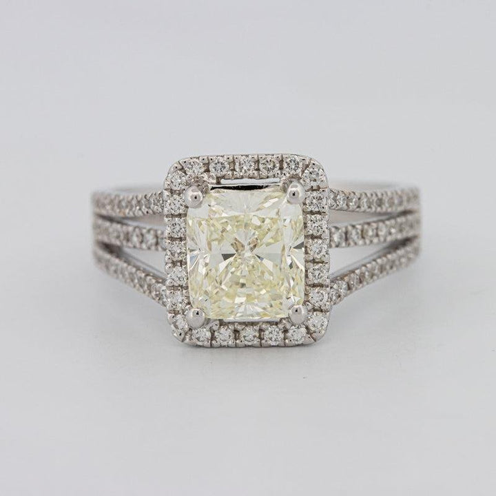 2.05 CT Fancy Light Yellow Emerald Cut Halo Solitaire - ZIZOV DIAMONDS
