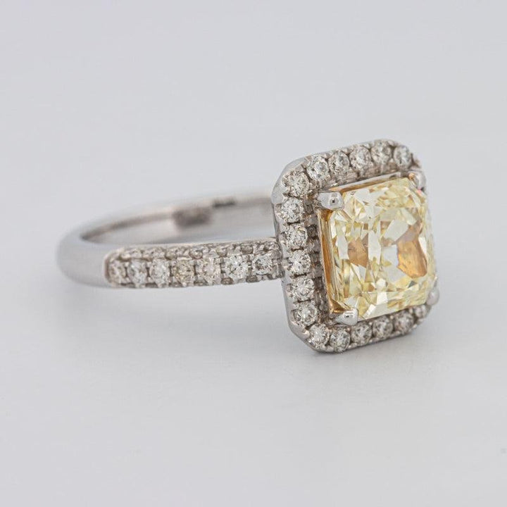 2.18 CT Fancy Light Yellow Square Radiant Cut Halo Solitaire - ZIZOV DIAMONDS