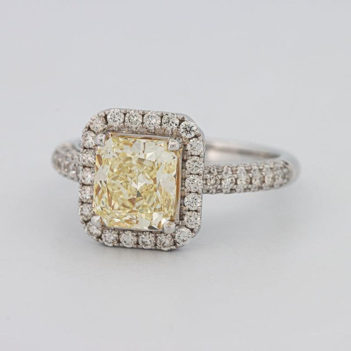 2.18 CT Fancy Light Yellow Square Radiant Cut Halo Solitaire - ZIZOV DIAMONDS