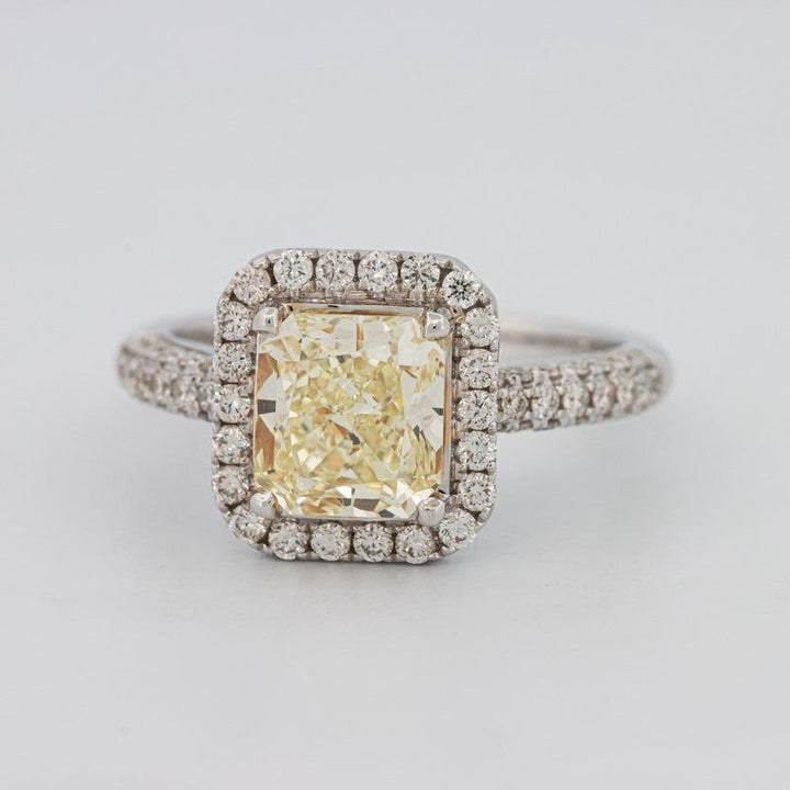 2.18 CT Fancy Light Yellow Square Radiant Cut Halo Solitaire - ZIZOV DIAMONDS