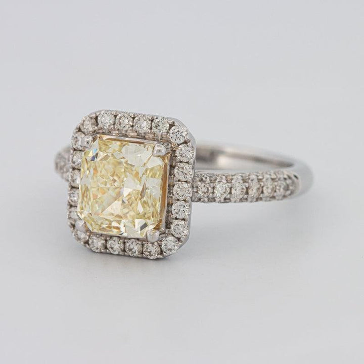 2.18 CT Fancy Light Yellow Square Radiant Cut Halo Solitaire - ZIZOV DIAMONDS