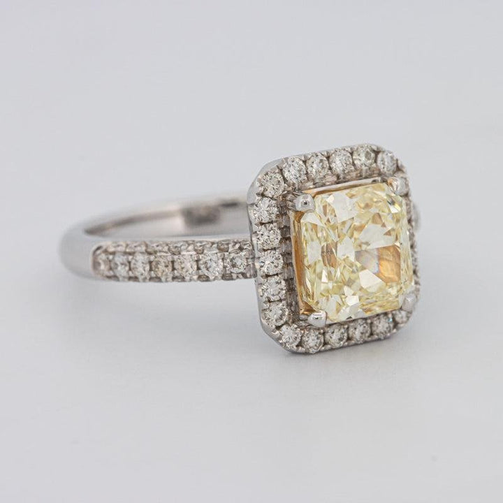 2.18 CT Fancy Light Yellow Square Radiant Cut Halo Solitaire - ZIZOV DIAMONDS