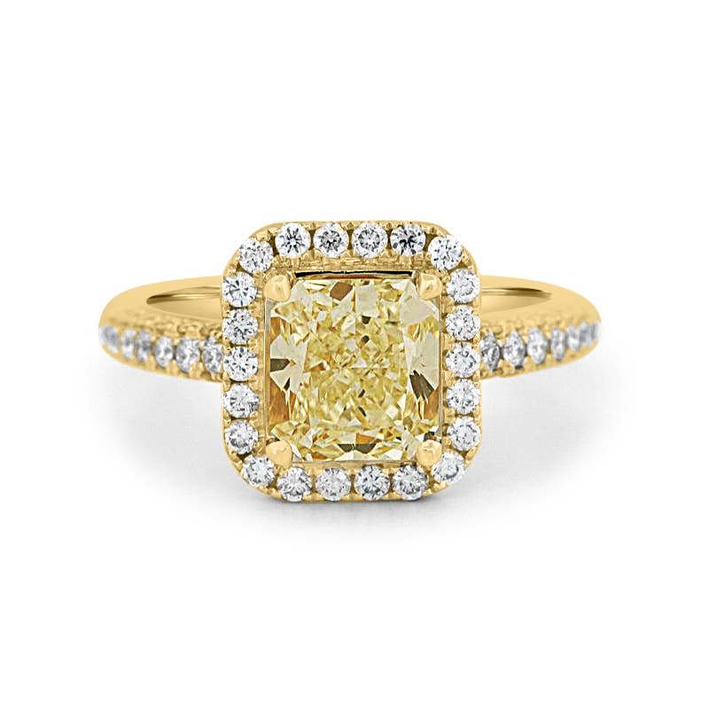 2.18 CT Fancy Light Yellow Square Radiant Cut Halo Solitaire - ZIZOV DIAMONDS