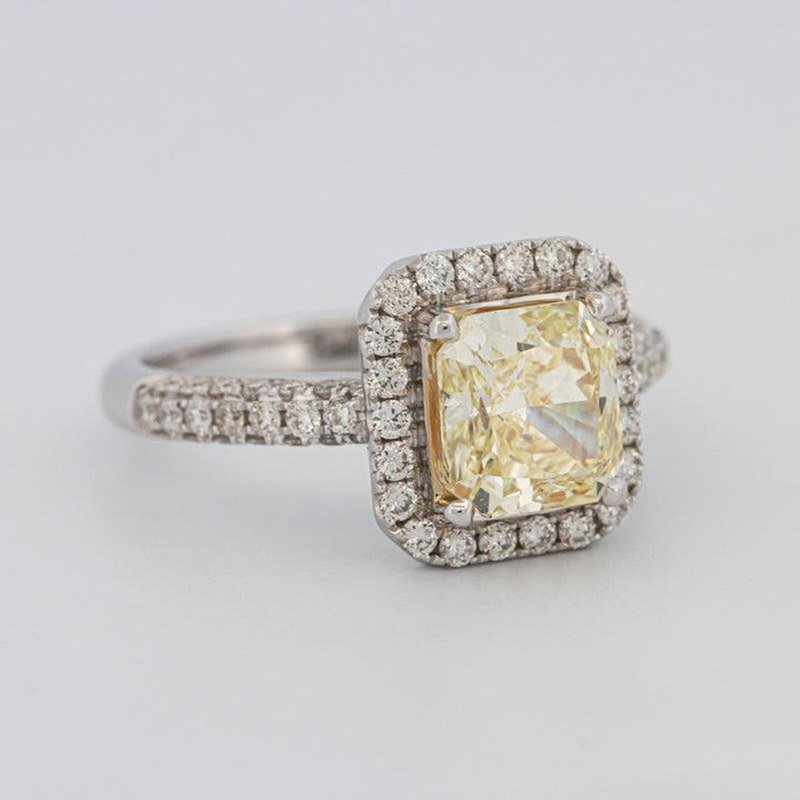 2.18 CT Fancy Light Yellow Square Radiant Cut Halo Solitaire - ZIZOV DIAMONDS