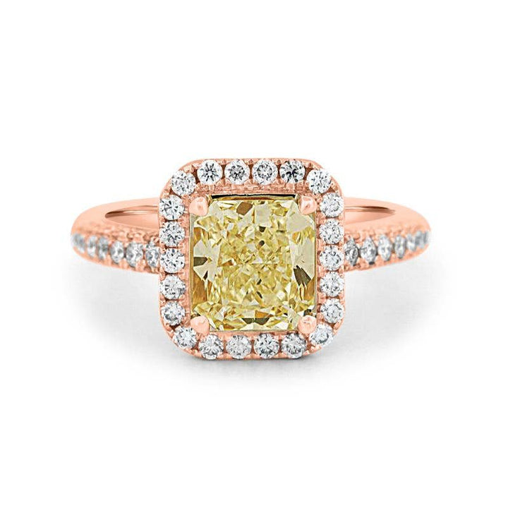 2.18 CT Fancy Light Yellow Square Radiant Cut Halo Solitaire - ZIZOV DIAMONDS
