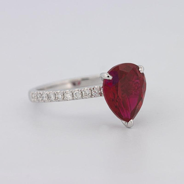 2.40 CT Pearshape Red Ruby Ring - ZIZOV DIAMONDS