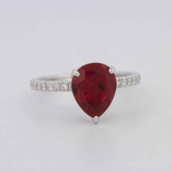 2.40 CT Pearshape Red Ruby Ring - ZIZOV DIAMONDS