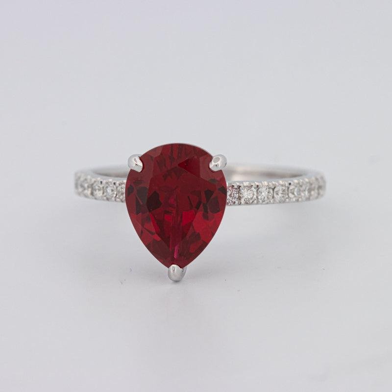 2.40 CT Pearshape Red Ruby Ring - ZIZOV DIAMONDS