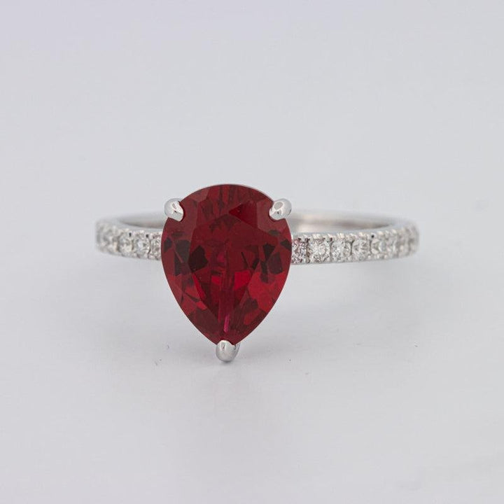 2.40 CT Pearshape Red Ruby Ring - ZIZOV DIAMONDS